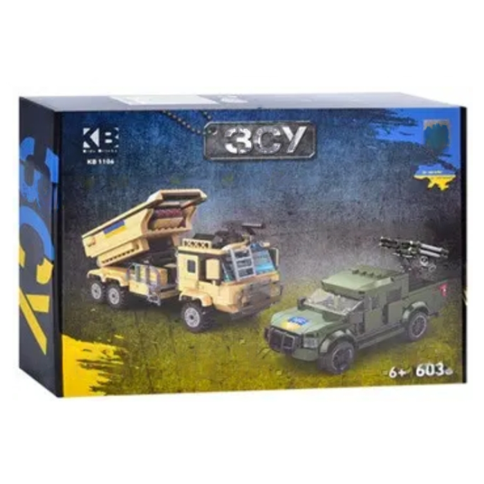 Дитячий конструктор Військова техніка ЗСУ Limo Toy KB 1106 Реактивна артилерійська система та Бандеромобіль