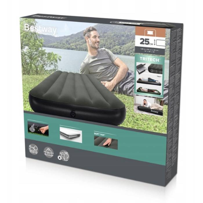 Односпальний надувний флокований матрац Bestway 6713L без насоса 188x99x25 см Зелений