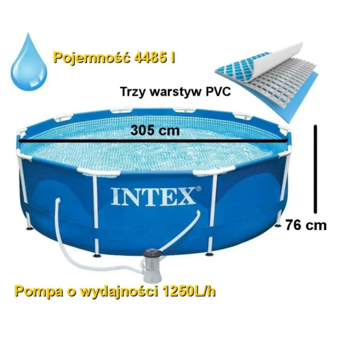 Басейн круглий міцний каркасний Intex 28202 з фільтр-насосом 305х76 см на 4485 л синій
