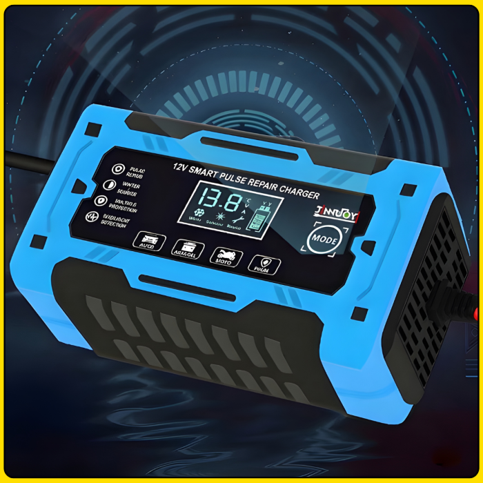 Імпульсний зарядний пристрій для автомобільного акумулятора 12V/10A з LED дисплеєм
