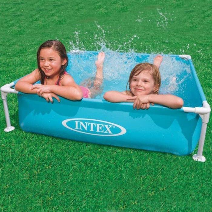 Дитячий каркасний квадратний басейн Intex 57173 для дачі 122х122х30 см на 380 л блакитний