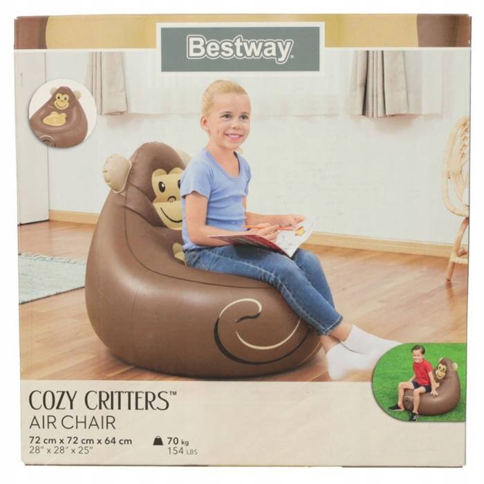 Дитяче велюрове надувне крісло у вигляді Звірят 72 x 72 x 64 см Bestway 75116 Дитячі крісла в кімнату