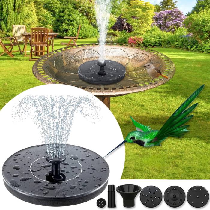Плаваючий садовий фонтан із сонячною панеллю та різними насадками Solar Fountain