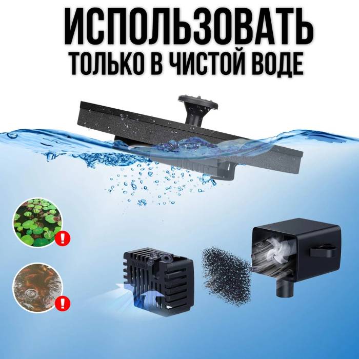 Плаваючий садовий фонтан із сонячною панеллю та різними насадками Solar Fountain