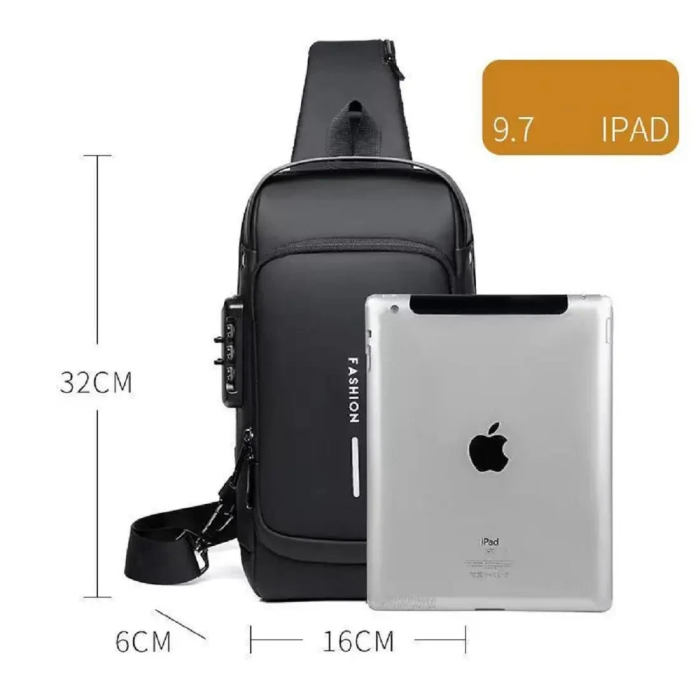 Сумка чоловіча XIO Fashion із USB зарядкою та кодовим замком Чорна