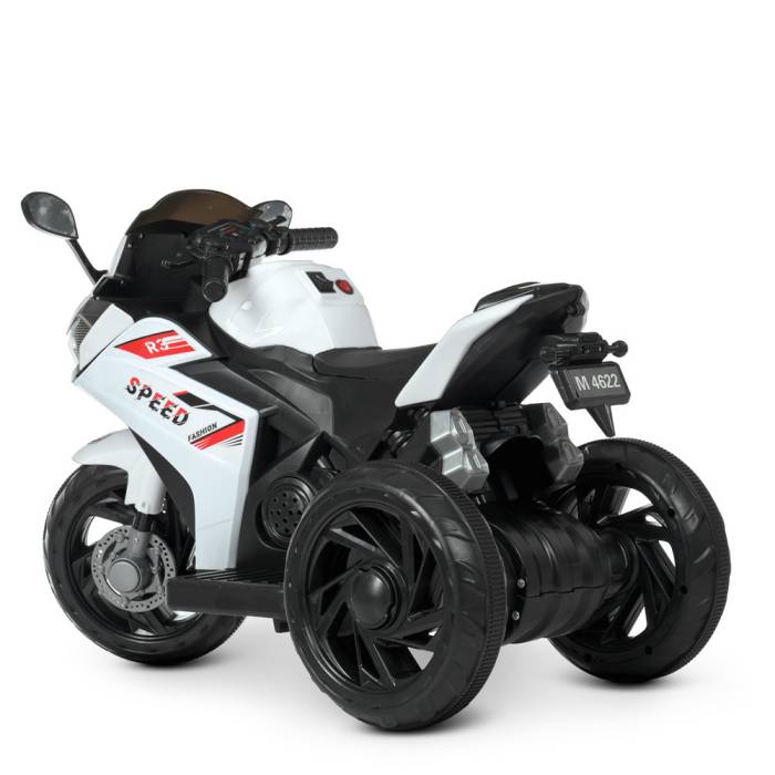 Триколісний дитячий мотоцикл на акумуляторі Yamaha з музикою та світловими ефектами Bambi M 4622-1 Білий