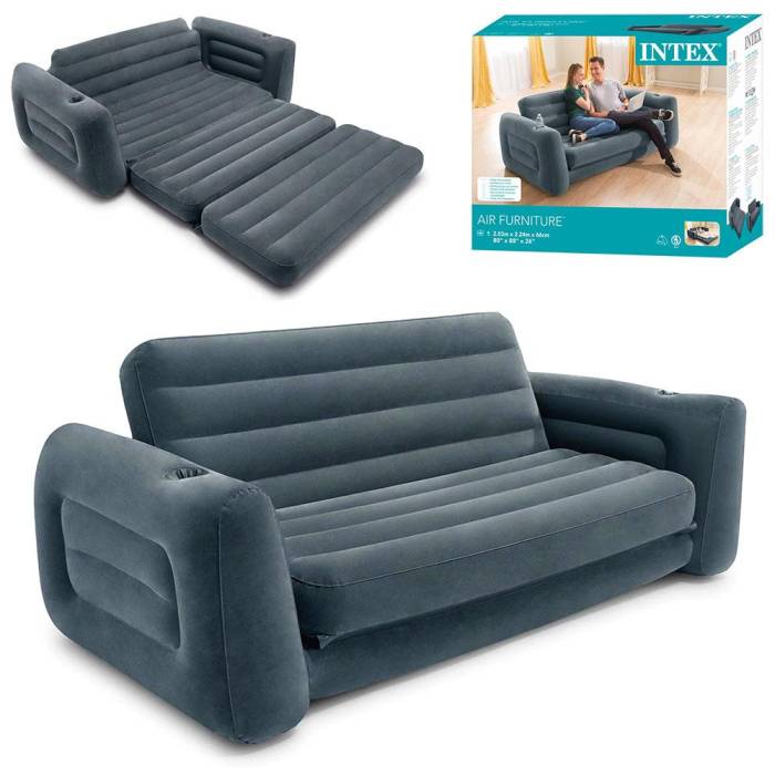 Двоспальний надувний диван-трансформер для дому та дачі Intex 66552 Pull-Out Sofa 203 x 224 x 66 см сірий