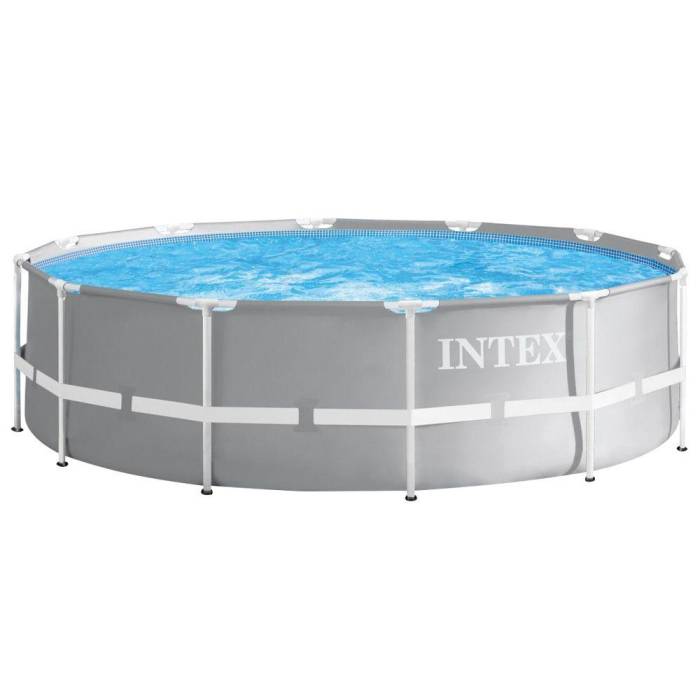 Каркасний круглий басейн Intex 26716 Premium 366х99 см з картриджним фільтром та сходами на 8592 л сірий