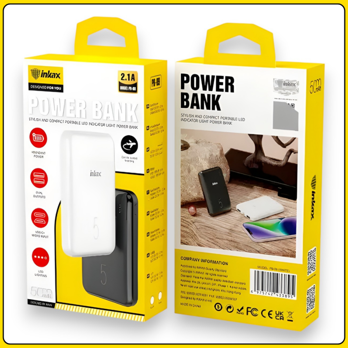 Повербанк 5000 mAh с LED-индикатором заряда и входами Micro-USB | Type-C INKAX PB-09