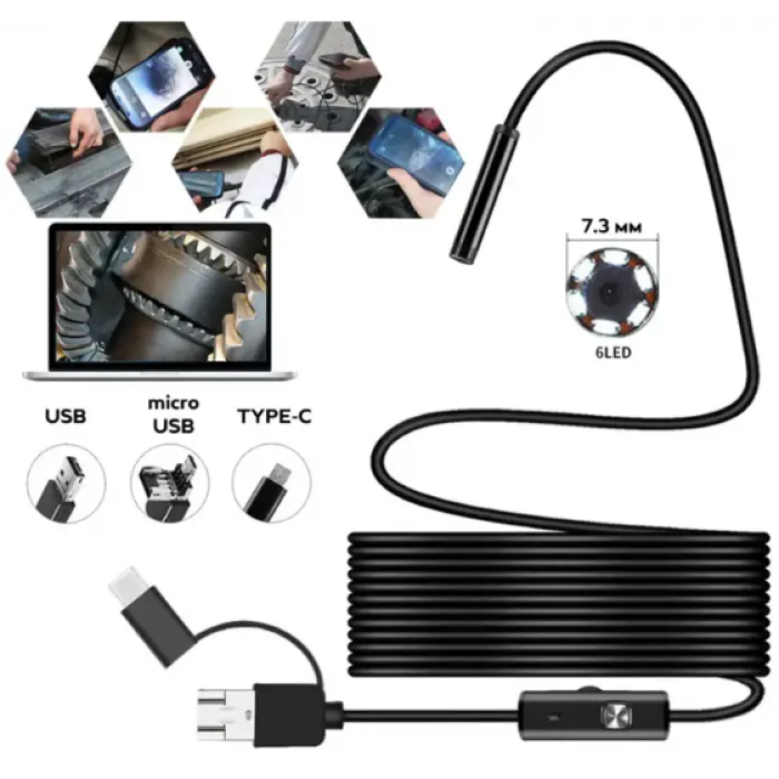 Камера Endoscope 2 м Android Micro-Usb Гибкая камера эндоскоп с подсветкой