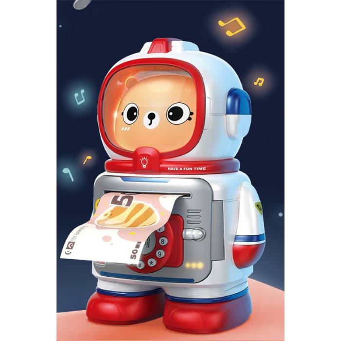 Сейф-копилка Мишка Космонавт 24x16x12 см с звуковыми и световыми эффектами MK 5061 Детская копилка Красный
