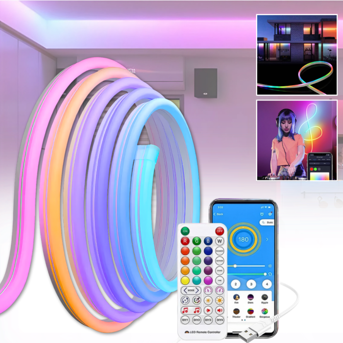 Светодиодная лента 10 м с пультом и управлением через приложение LED Neon RGB USB