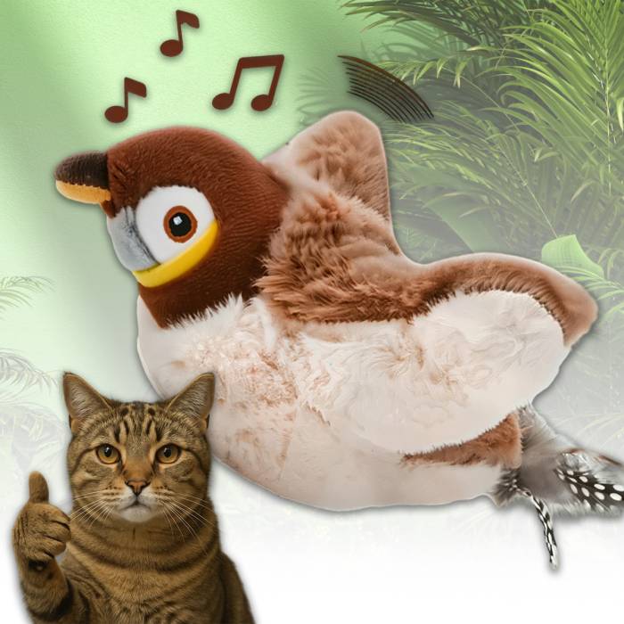 Музыкальная плюшевая игрушка для кошек и собак с подвижным крыльями Летающая птичка