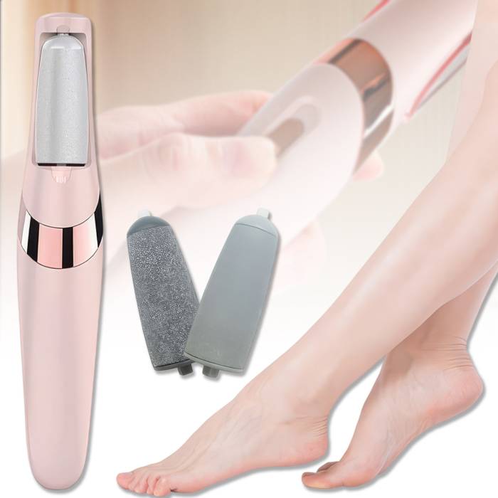 Электрическая пемза с подсветкой и 2 насадками для ухода за стопами ног Flawless Pedi Розовая