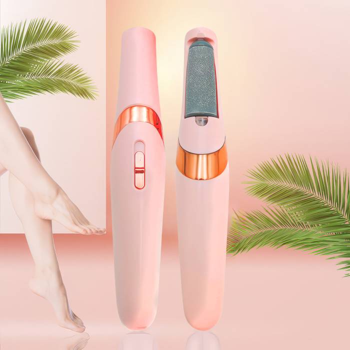 Электрическая пемза с подсветкой и 2 насадками для ухода за стопами ног Flawless Pedi Розовая