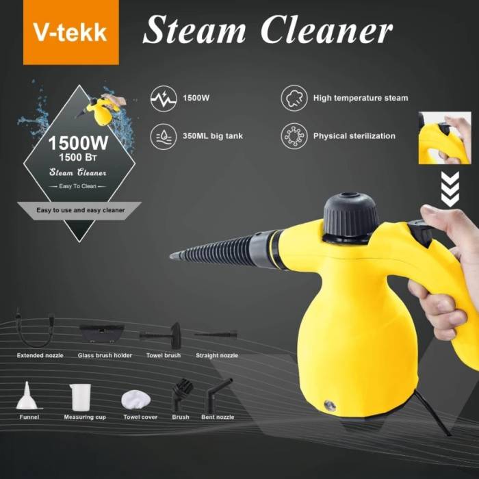Пароочиститель электрический на 350 мл мощностью 1500Вт с 5 насадками V-TEKK Steam Cleaner