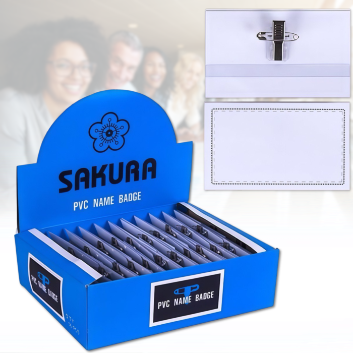 Бейдж SAKURA с булавкой и прищепкой Прозрачный Упаковка 50 шт.
