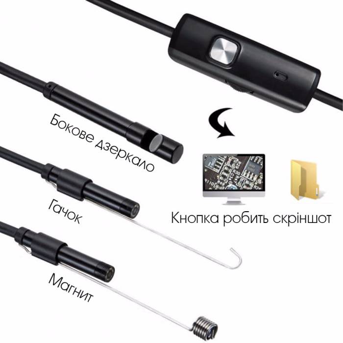 Эндоскоп с камерой и Micro-USB на 2 метра и LED подсветкой на 7 мм Гибкий эндоскоп с зеркалом и магнитом