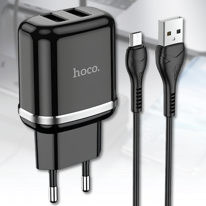 Зарядное устройство USB×2 с поддержкой быстрой зарядки и кабелем USB-microUSB Hoco N4 Aspiring