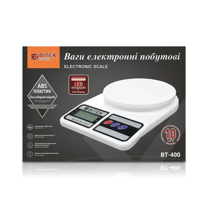 Весы кухонные электронные с платформой до 10 кг от 1г BITEK BT-400 Белые