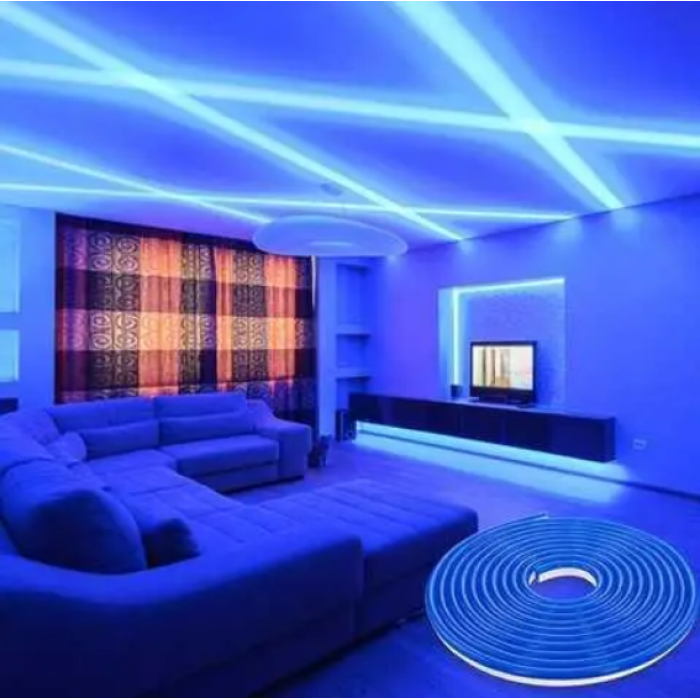 Лента силиконовая LED NEON 5M Blue Светодиодная лента синяя 12V-220V