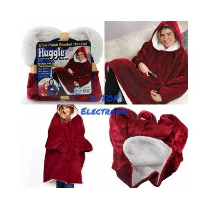 Плед толстовка с капюшоном и рукавами Huggle Hoodie оверсайз Бордовый