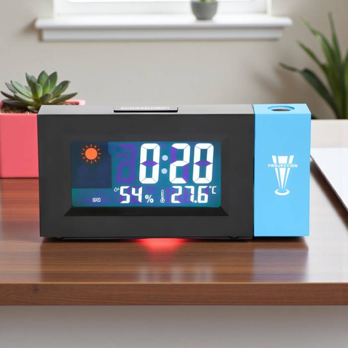 Настольные электронные часы с LED-дисплеем, проекцией времени, будильником и измерением климата
