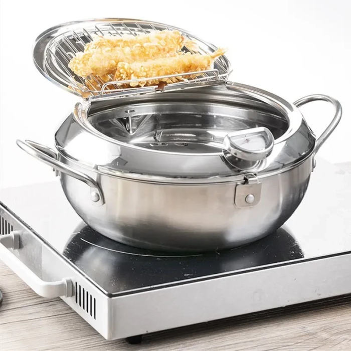 Фритюрница из нержавеющей стали на 2.2 л с термометром Fryer Pot Кастрюля для фритюрницы