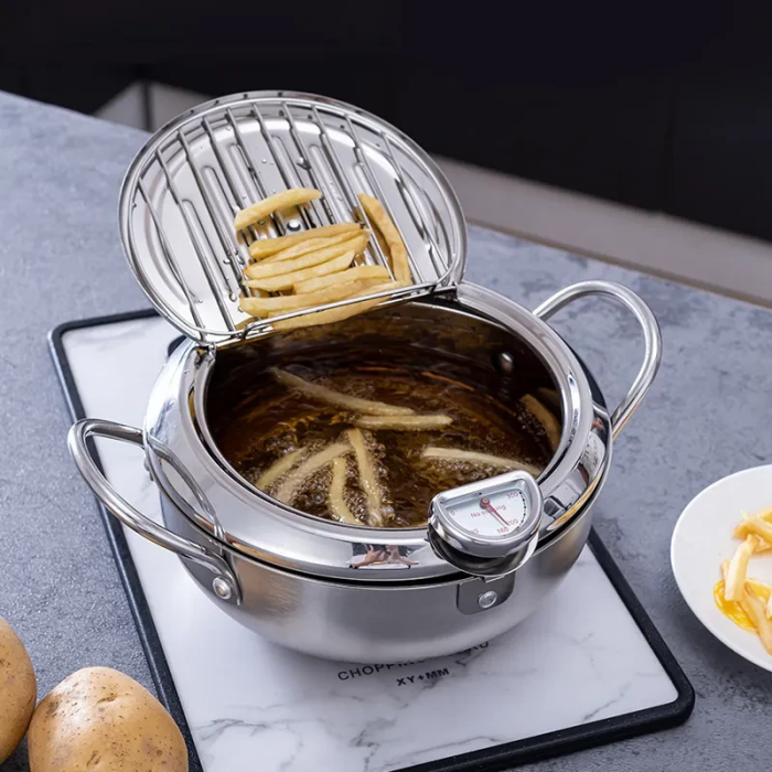 Фритюрница из нержавеющей стали на 2.2 л с термометром Fryer Pot Кастрюля для фритюрницы