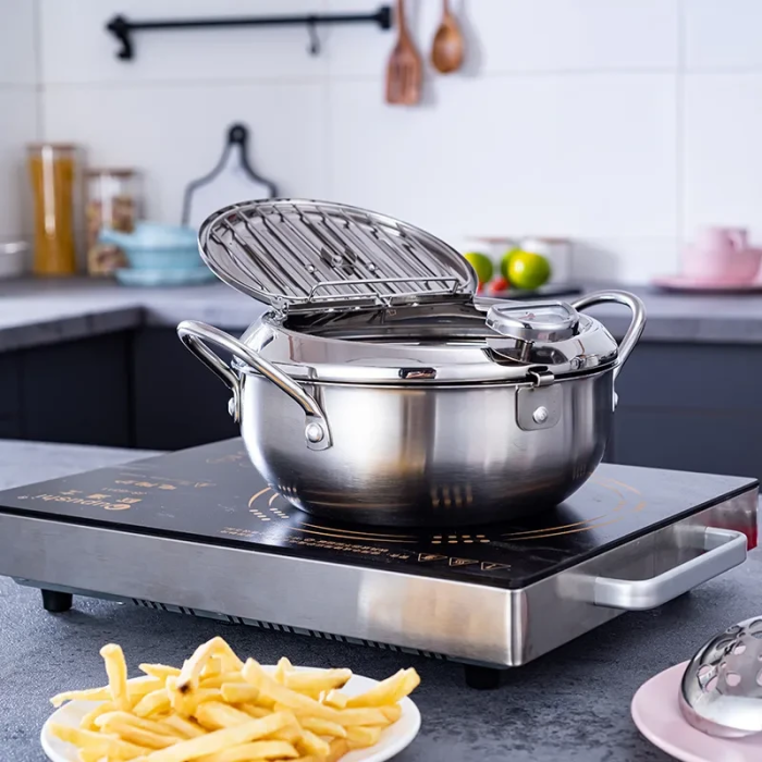 Фритюрница из нержавеющей стали на 2.2 л с термометром Fryer Pot Кастрюля для фритюрницы