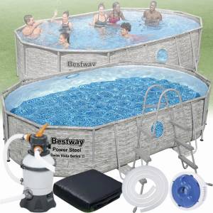 Каркасный бассейн Bestway 56946 488х305х107 см с фильтром и тентом на 10949 л Ротанг Каркасный бассейн Bestway 56946 488х305х107 см с фильтром и тентом на 10949 л Ротанг