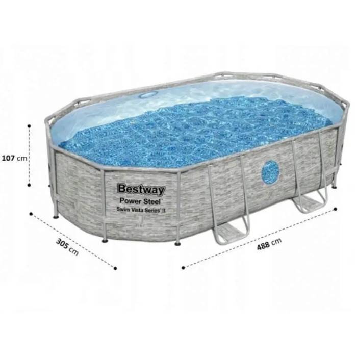 Каркасный бассейн Bestway 56946 488х305х107 см с фильтром и тентом на 10949 л Ротанг