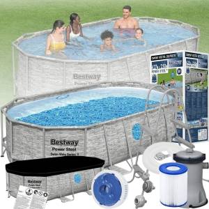 Семейный овальный каркасный бассейн Bestway 56716 549х274х122 см с фильтром и лестницей на 13420 л Семейный овальный каркасный бассейн Bestway 56716 549х274х122 см с фильтром и лестницей на 13420 л