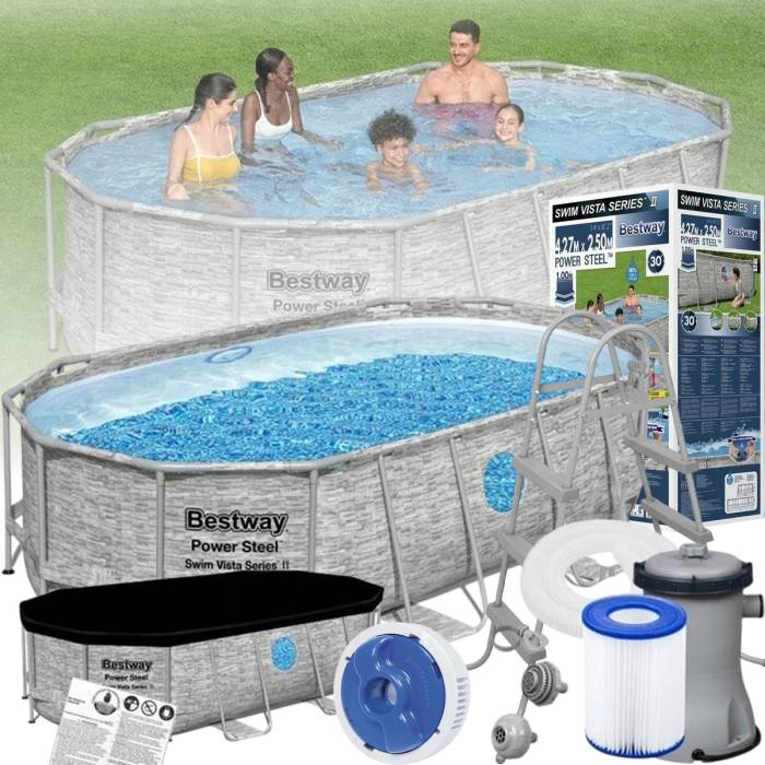 Каркасный овальный бассейн 7250 литров Bestway 56714 427х250х100 см С фильтр-насосом на 2006 л/ч