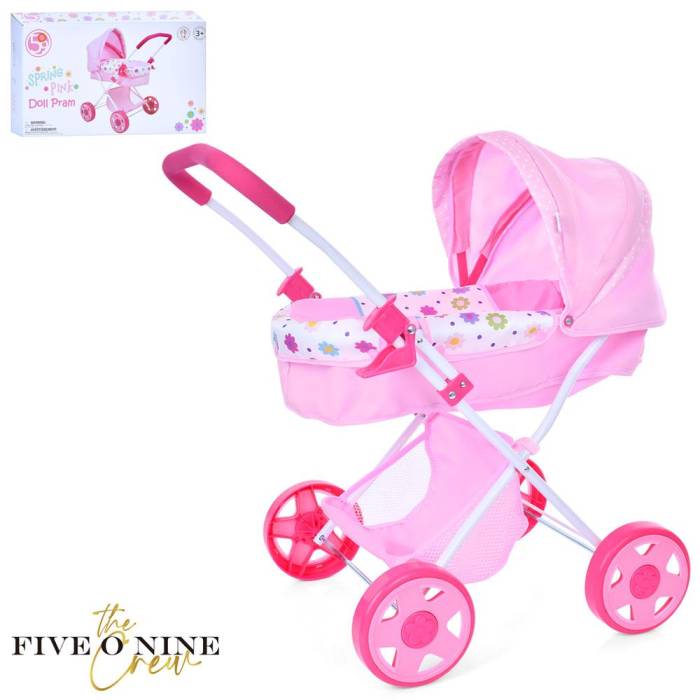 Классическая коляска для кукол с козырьком и корзинкой FiVEoNiNE T721034 Розовый