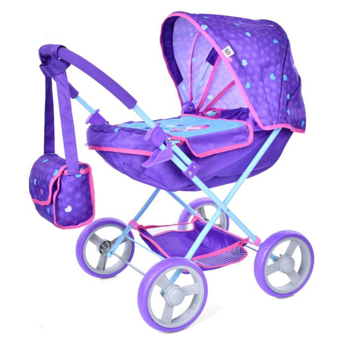 Классическая детская коляска для кукол с сумкой и корзинкой FiVEoNiNE T725028 Фиолетовый